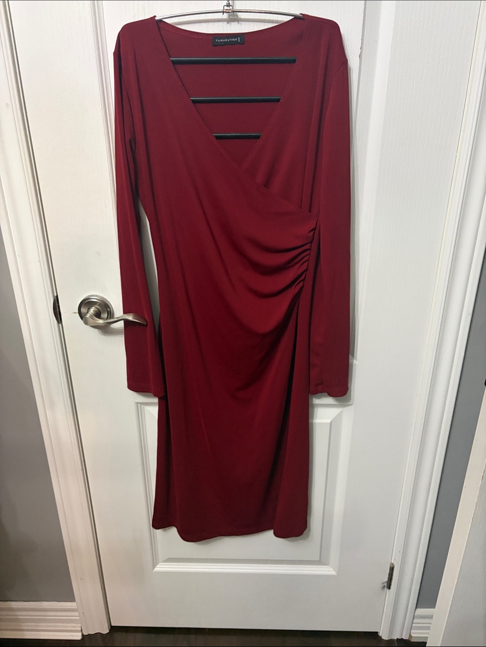 Fairweather Burgundy Wrap-Style Long Sleeve Dress